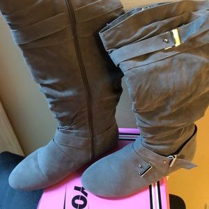 Tall grey suede boots